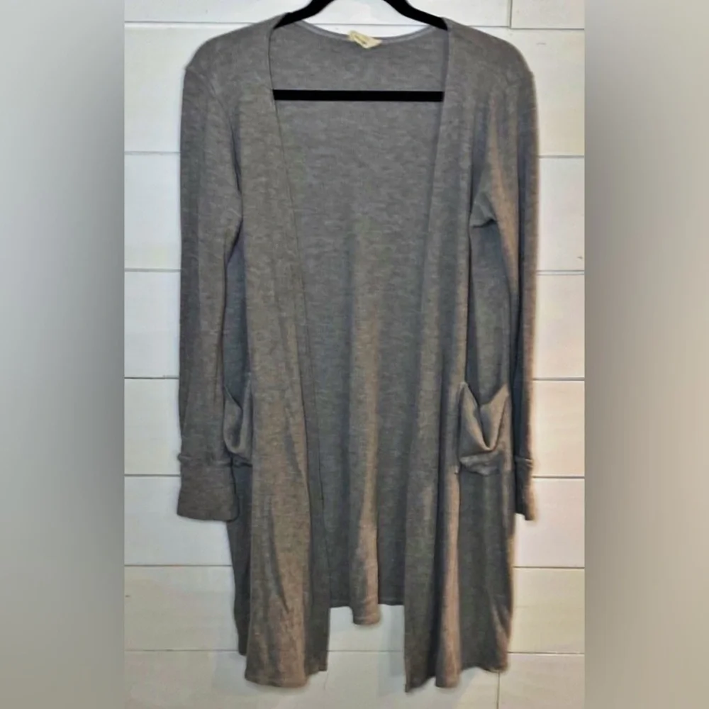 Emory Park Lightweight Cozy Knit Long Cardigan Sweater. Light Gray. Size L.
